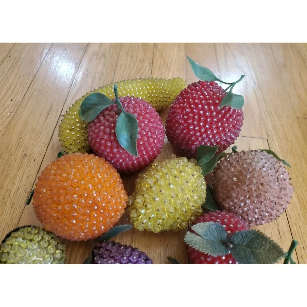 Lot of Vintage Sequined Beaded Faux Fruit Orange Apple Banana Berries Lot 2